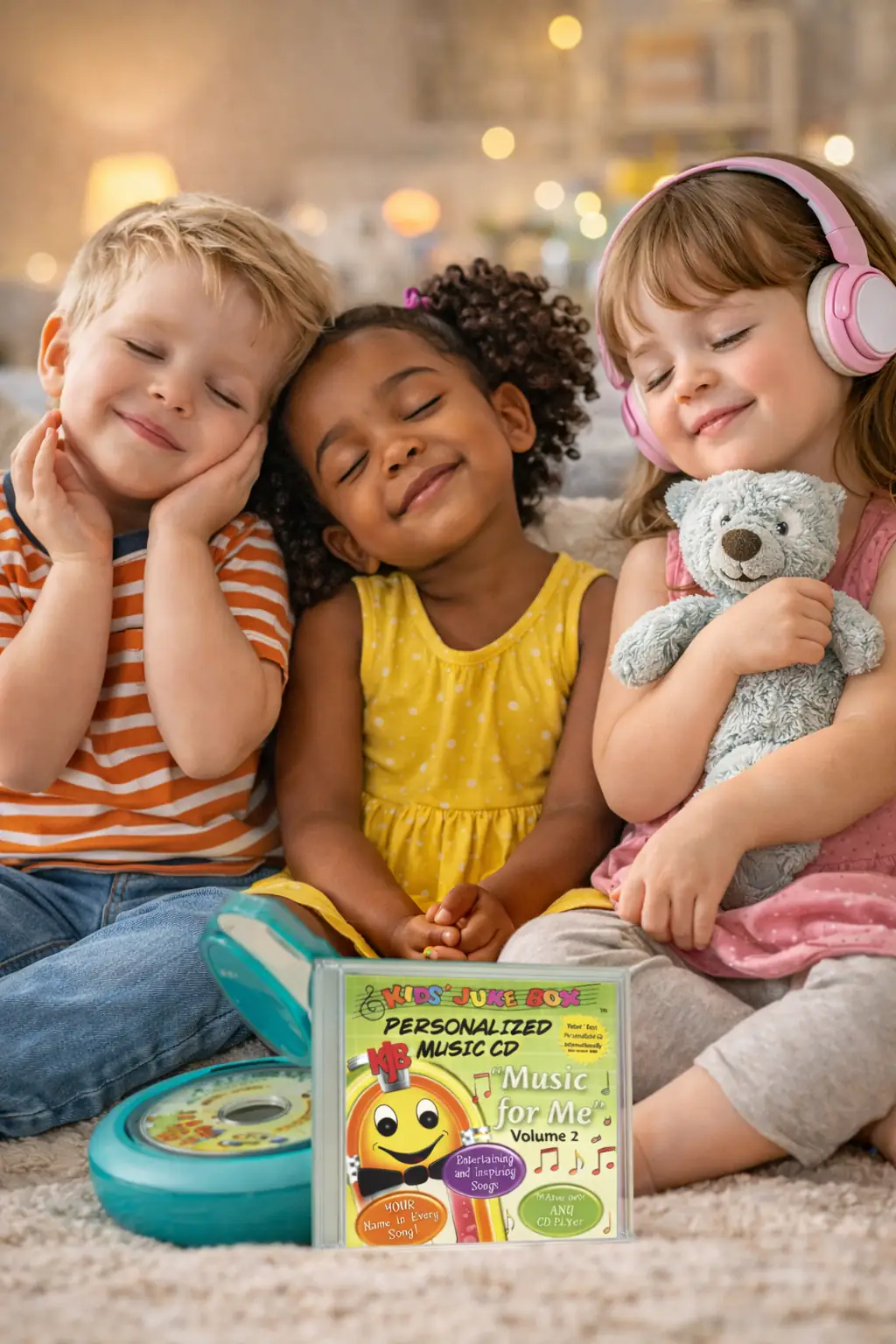 Young children enjoying personalised kids songs that include their own name, supporting learning and emotional confidence