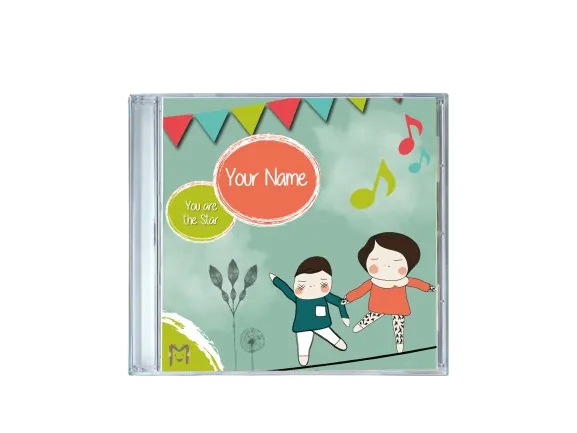 Soft and calming personalised children’s music CD cover with child’s name and gentle illustrated design