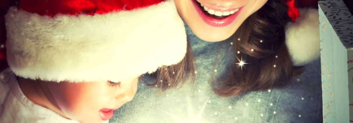 Mother and child discovering a magical personalised Christmas surprise together