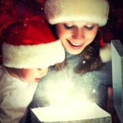Mother and child discovering a magical personalised Christmas surprise together