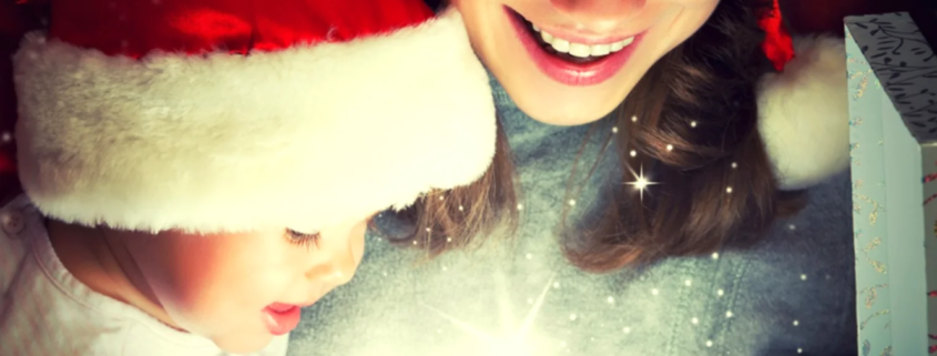 Mother and child discovering a magical personalised Christmas surprise together