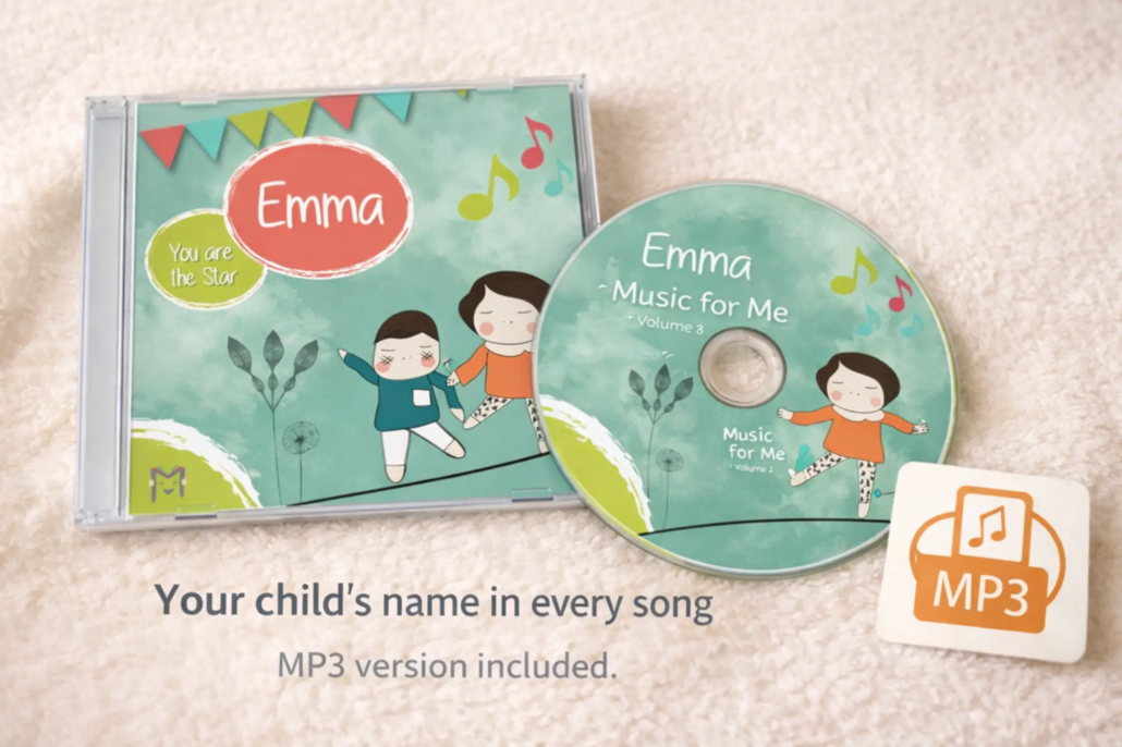 Digital personalised children’s music album with the child’s name repeated throughout the songs